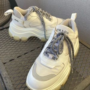 Prada Pegasus White Platform Sneakers